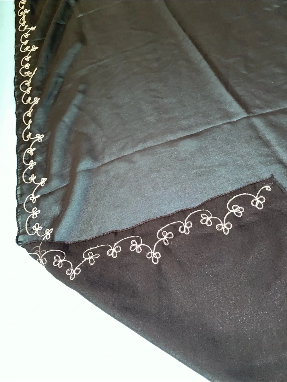 Wrap Scarf embroidered semi-sheer black white elegant chiffon NEW size 26” X 60”